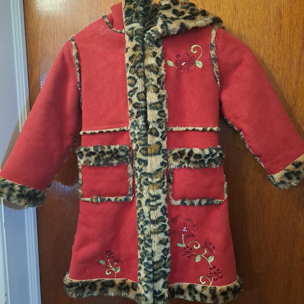 Sz 4 children's place red and cheetah coat.